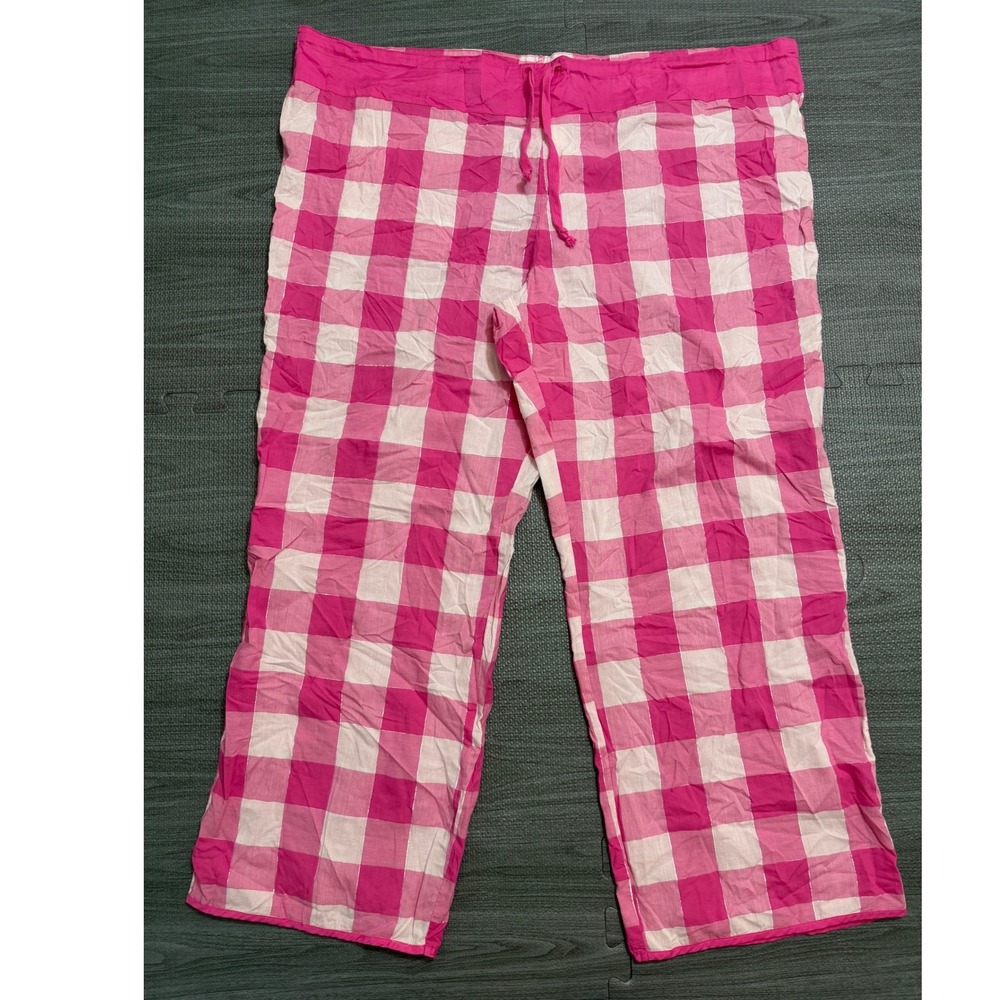 Victorias Secret PINK Pajama Pants Pink White Gingham Plaid Metallic Large NEW